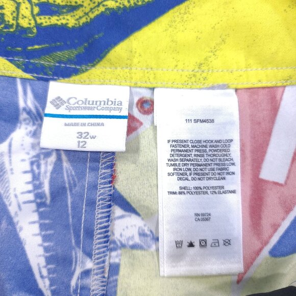 Columbia PFG Board Shorts Mens 32 Blue Yellow Pull On Swim Surf Beach Trunks - Picture 7 of 7